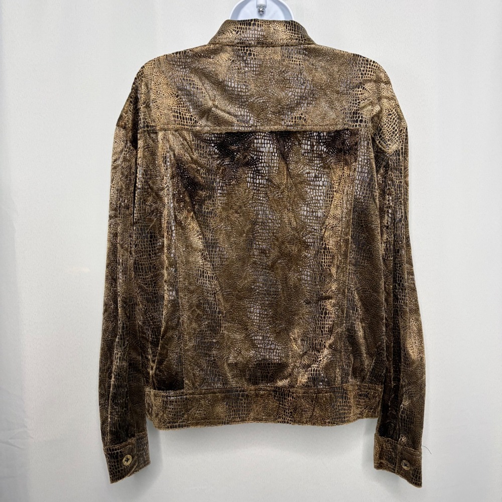 Carole Little Women Metallic Snakeskin Print Button Front Trucker Jacket Gold 12 - Picture 3 of 7